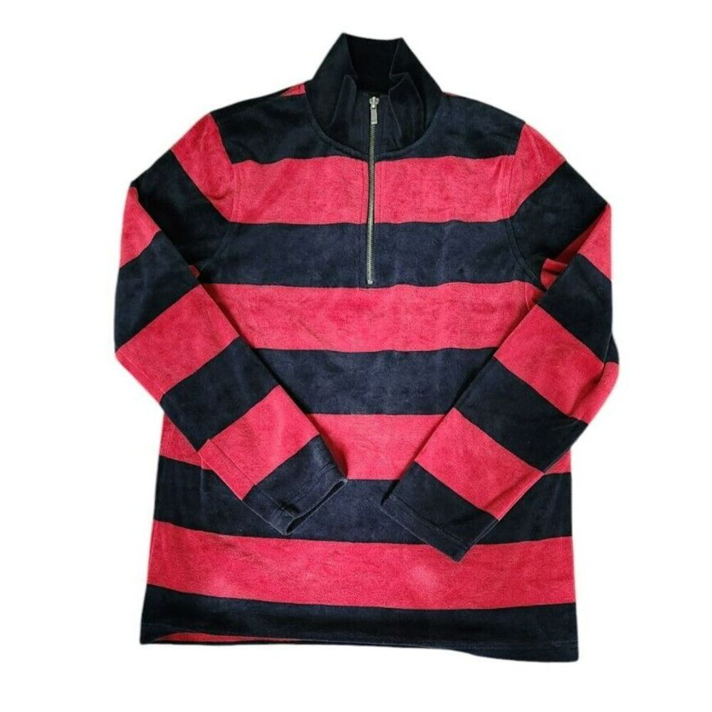Lauren Ralph Lauren Velour Quarter Zip Pullover Red Black Striped Small